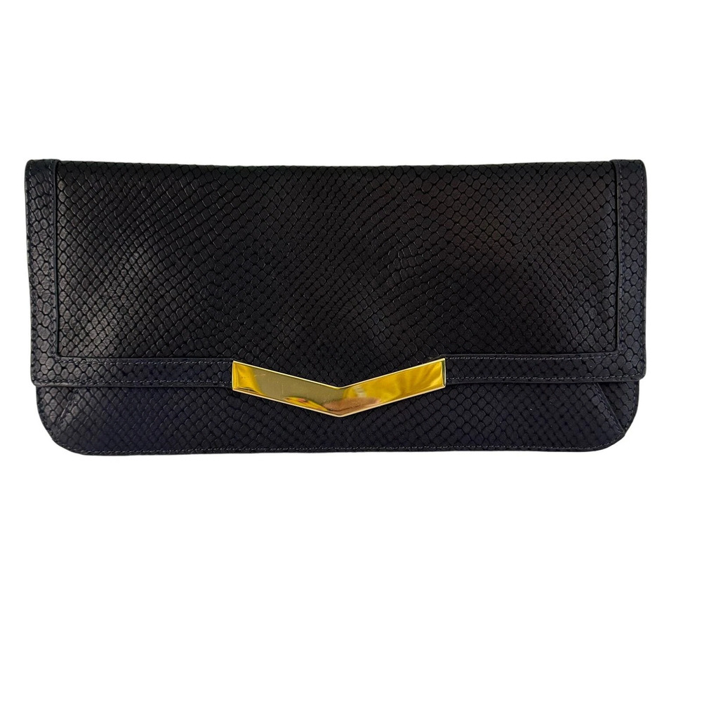 Time's Arrow Calfskin Gya Clutch Gongola Purse Flap Over Evening Party Prom Navy - Picture 1 of 9